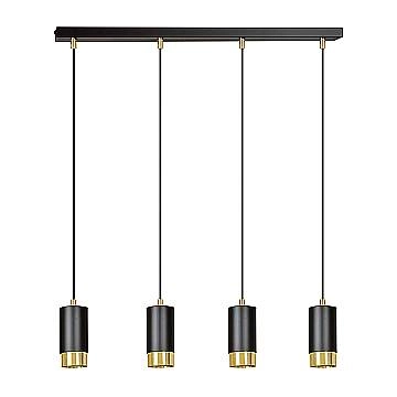 Lampadario 4 Luci Ivar Con Cilindri In Acciaio Nero E Oro