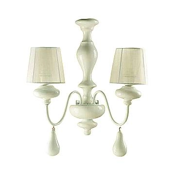 Applique In Legno Classico Bianco Lucido Con Paralume 2 Luci Albanella