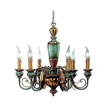 Lampadario In Legno Classico Azzurro Oro 6 Luci Oca