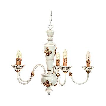 Lampadario In Legno Classico Avorio Oro 5 Luci Cigno