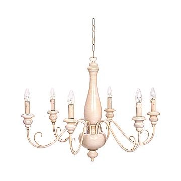 Lampadario In Legno Classico Ocra Sbiancato 6 Luci Anatra