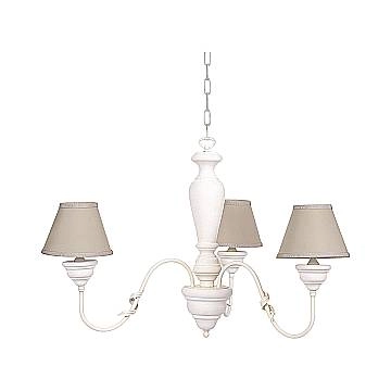 Lampadario In Legno Classico Crema Sbiancato Con Paralume 3 Luci Smergo