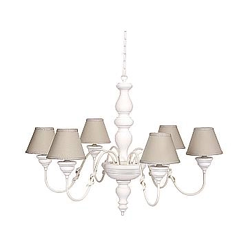 Lampadario In Legno Classico Crema Sbiancato Con Paralume 6 Luci Smergo