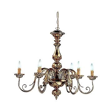 Lampadario In Legno Classico Oro Marrone Nocciola 6 Luci Gabbiano