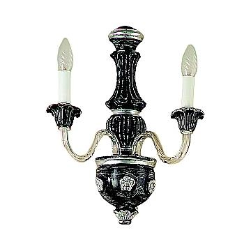 Applique In Legno Classico Nero Graffiato Argento 2 Luci Airone