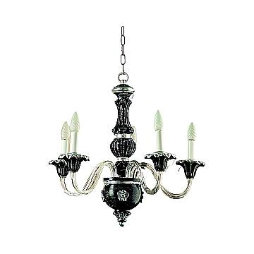 Lampadario In Legno Classico Nero Graffiato Argento 5 Luci Airone