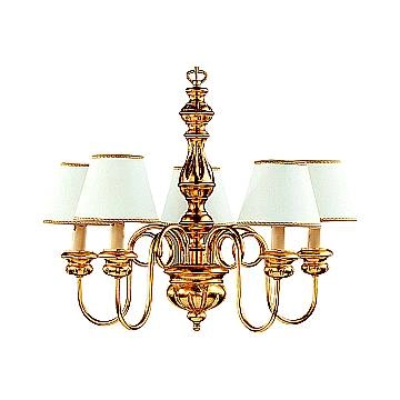 Lampadario In Legno Classico Oro Con Paralume 5 Luci Cicogna