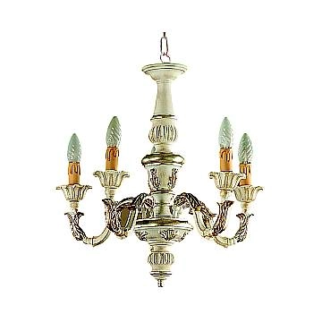 Lampadario In Legno Classico Bianco Argento 5 Luci Cavaliere