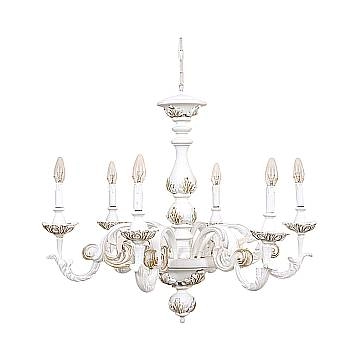 Lampadario In Legno Classico Bianco Opaco 6 Luci Fenicottero