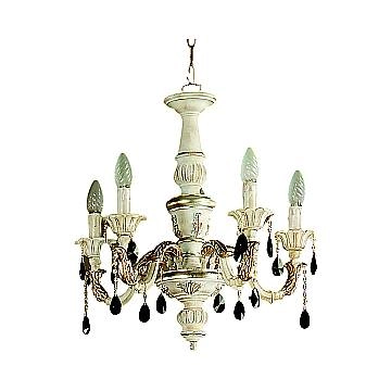 Lampadario In Legno Classico Bianco Argento 5 Luci Trampoliere