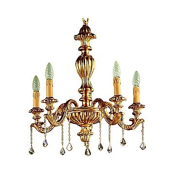 Lampadario In Legno Classico Oro 5 Luci Fagiano