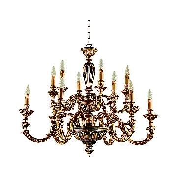 Lampadario In Legno Classico Marrone Oro Etrusco 12 Luci Piccione