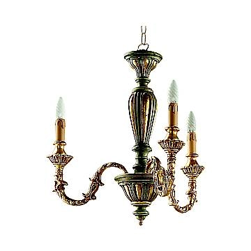 Lampadario In Legno Classico Verde Etrusco Oro 3 Luci Piccione