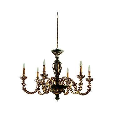 Lampadario In Legno Classico Verde Etrusco Oro 6 Luci Piccione
