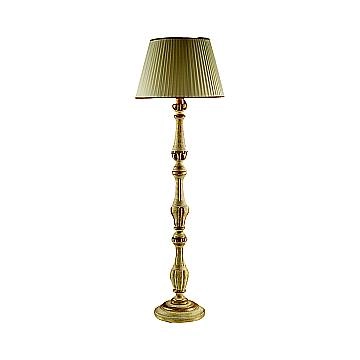 Lampada Da Terra In Legno Classico Giallo Crema Sbiancato Con Paralume Rondone