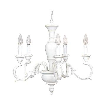 Lampadario In Legno Classico Bianco Sciupato 5 Luci Folaga