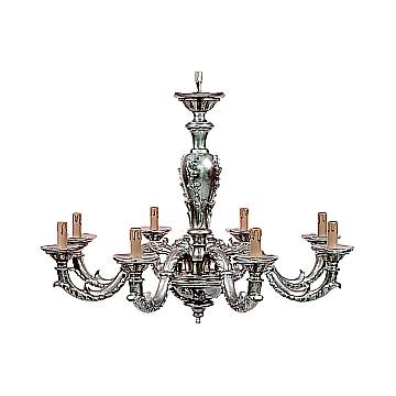 Lampadario In Legno Classico Argento Patinato Lucido 8 Luci Pavoncelle