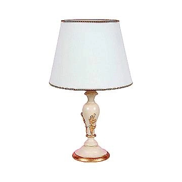 Lumetto In Legno Classico Crema Oro Con Paralume 1 Luce Pavoncelle