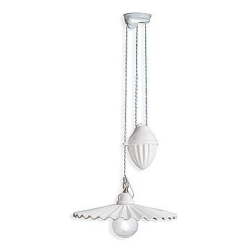 Sospensione Saliscendi Classico L'Aquila Metallo E Ceramica Ottone 1 Luce E27