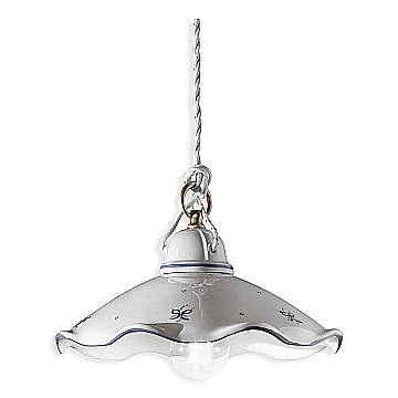 Lampadario Classico Belluno Ceramica E Ottone Decorato Filo Blu 1 Luce E27