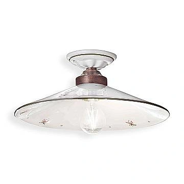 Plafoniera Classica Asti Ferro E Ceramica Nero Sfumato Rame Decorato Filo Verde