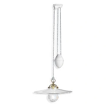 Sospensione Saliscendi Classico Asti Ferro E Ceramica Ottone Decorato 1 Luce E27