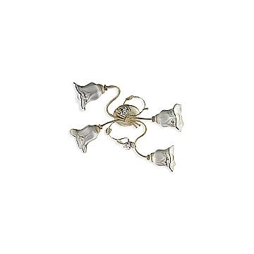 Plafoniera Classica Pisa Metallo E Ceramica Bianco Sfumato Oro 4 Luci E14
