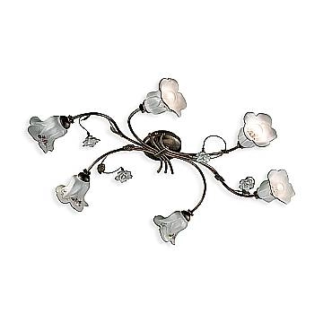 Plafoniera Classica Pisa Metallo E Ceramica Nero Sfumato Oro 6 Luci E14