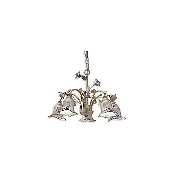 Lampadario Classico Pisa Metallo E Ceramica Bianco Sfumato Oro 5 Luci E14