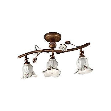 Plafoniera Classica Pisa Metallo E Ceramica Ruggine Sfumato Oro 3 Luci E14