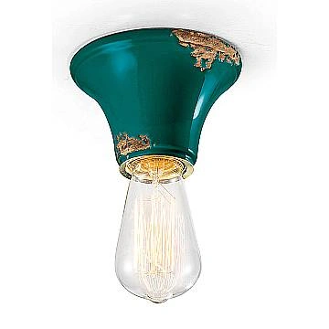 Plafoniera Vintage Tonda Piccola Ceramica Verde 1 Luce E27