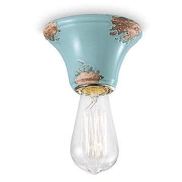 Plafoniera Vintage Tonda Media Ceramica Azzurra 1 Luce E14