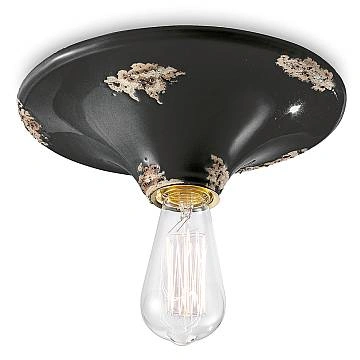Plafoniera Vintage Tonda Grande Ceramica Nera 1 Luce E27