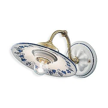 Applique Classica Asti Ceramica E Ottone Satinato Decorato Filo Blu 1 Luce E27