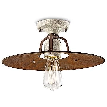 Plafoniera Vintage Grunge Ferro E Ceramica Craquele' 1 Luce E27 40Cm