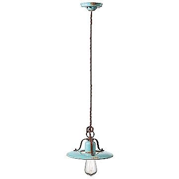 Lampadario Vintage Country Ferro E Ceramica Azzurro 1 Luce E27 25Cm