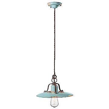 Lampadario Vintage Country Ferro E Ceramica Azzurro 1 Luce E27 30Cm