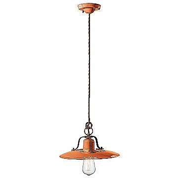 Lampadario Vintage Country Ferro E Ceramica Arancio 1 Luce E27 30Cm