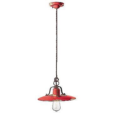 Lampadario Vintage Country Ferro E Ceramica Rosso 1 Luce E27 30Cm