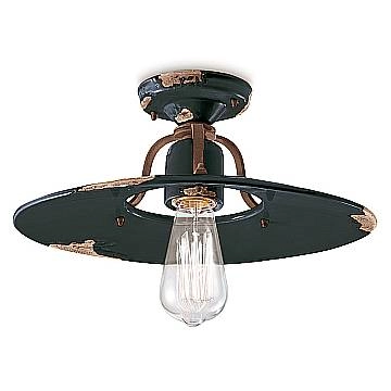 Plafoniera Vintage Country Ferro E Ceramica Nero 1 Luce E27