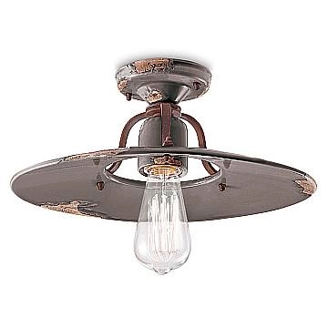 Plafoniera Vintage Country Ferro E Ceramica Tortora D40 1 Luce E27