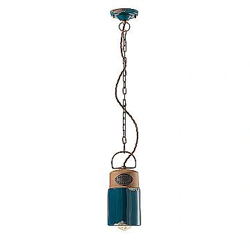 Lampadario Vintage Industrial Cilindrica Ferro E Ceramica Verde 1 Luce E27