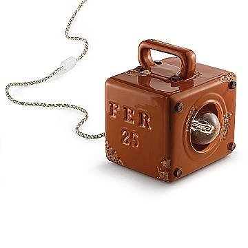 Lumetto Vintage Industrial Cubica Ferro Ceramica Arancio 1 Luce E27