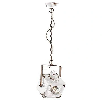 Lampadario Vintage Industrial Ferro E Ceramica Bianco 1 Luce E27