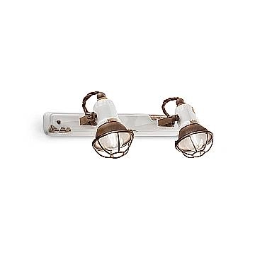 Applique Vintage Loft Ferro E Ceramica Con Rete Bianco 2 Luci E14