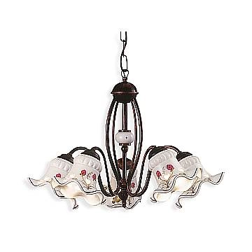 Lampadario Classico Chieti Metallo E Ceramica Nero Sfumato Rame 5 Luci E14