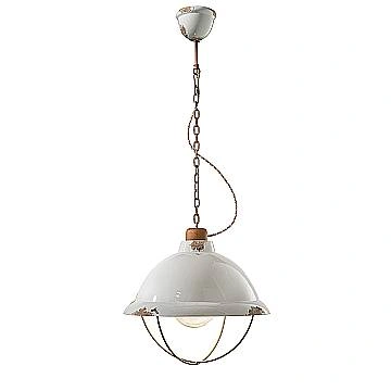 Lampadario Industrial Ferro E Ceramica Con Rete Vintage Bianco 1 Luce E27 40Cm