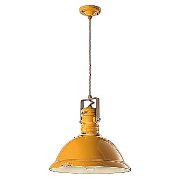 Lampadario Industrial Ferro E Ceramica Vintage Giallo 1 Luce E27 40Cm