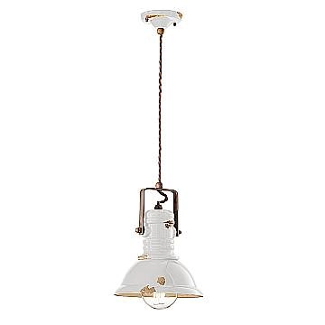 Lampadario Industrial Ferro E Ceramica Vintage Bianco 1 Luce E27 23Cm