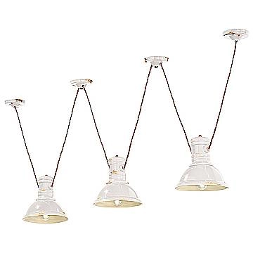 Lampadario Industrial Ferro E Ceramica Vintage Bianco 3 Luci E27